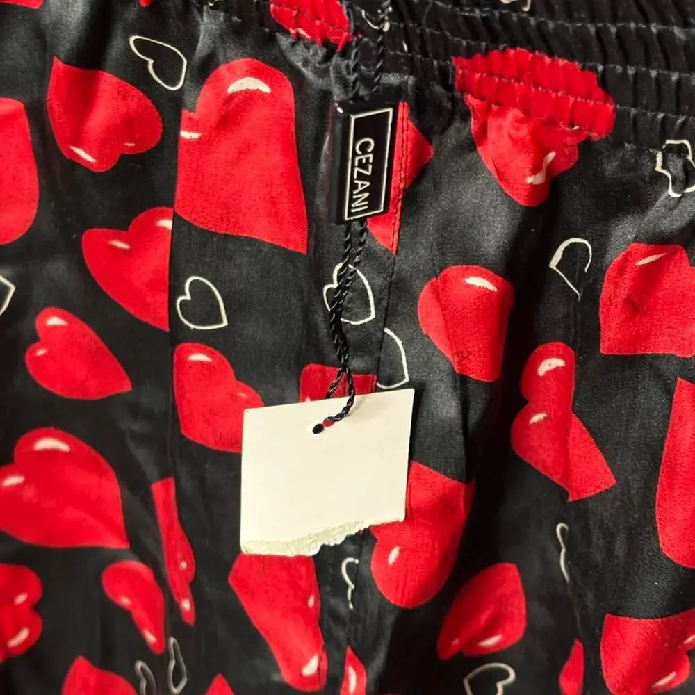VTG Cezani 100% Silk Boxer Shorts XL - Red Hearts Print - NWT